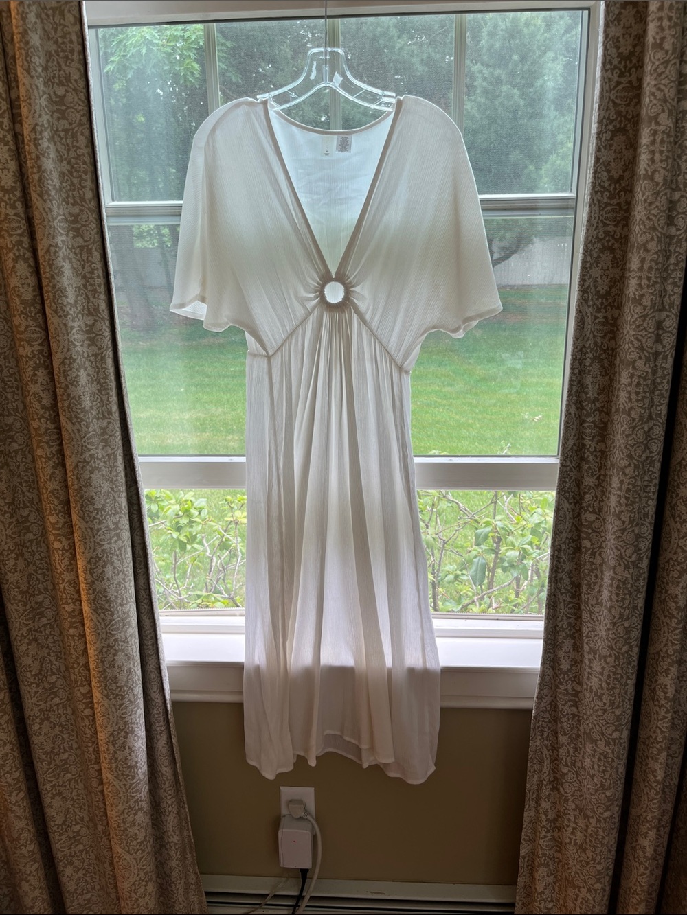 White V-Neck Ring Cover-up Midi Dress XS - Picture 2 of 7